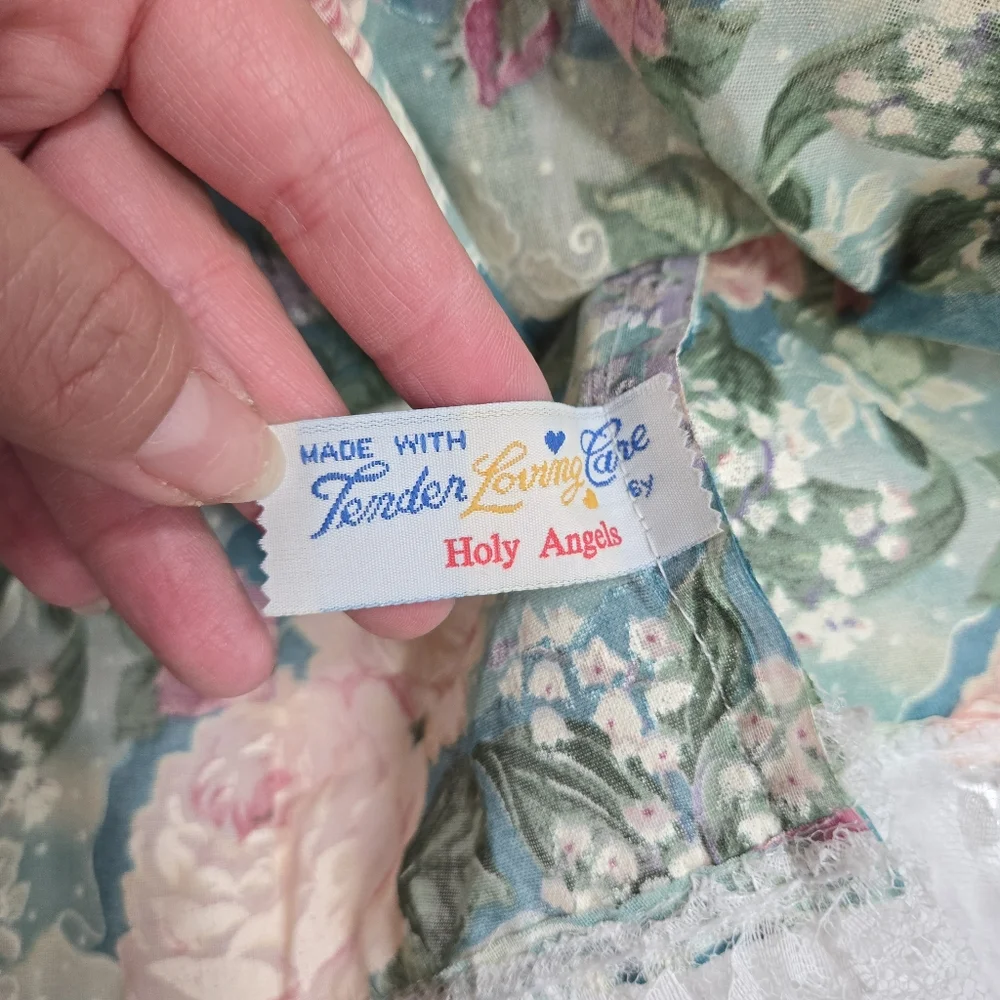 Vtg Hand Made Hanging Holy Angels Fabric Angel Floral‎ Lace Christmas Folk Art